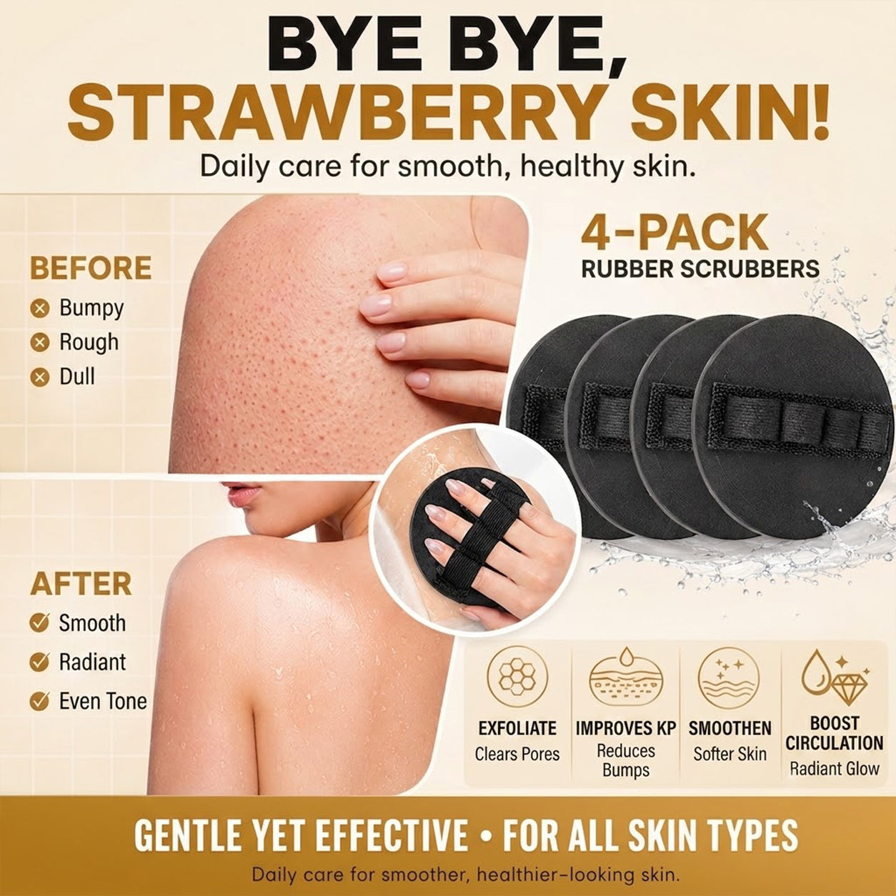 🧼 Soft Rubber Shower Scrubber – Gentle Yet Effective, Exfoliates & Cleanses All Skin Types