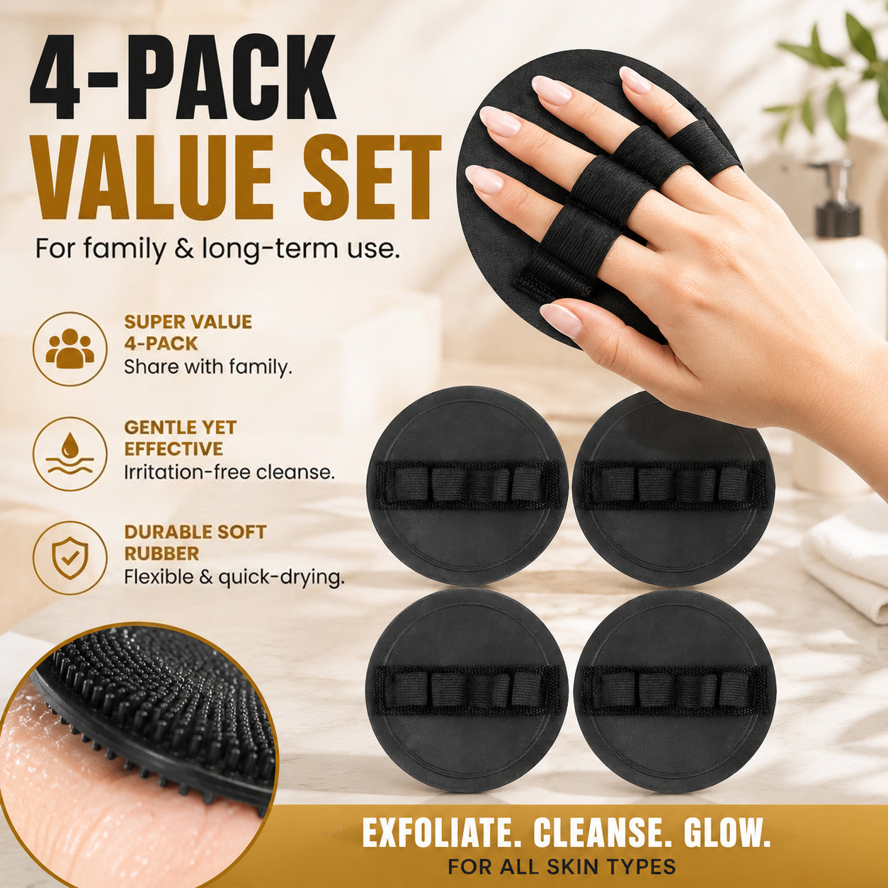 🧼 Soft Rubber Shower Scrubber – Gentle Yet Effective, Exfoliates & Cleanses All Skin Types